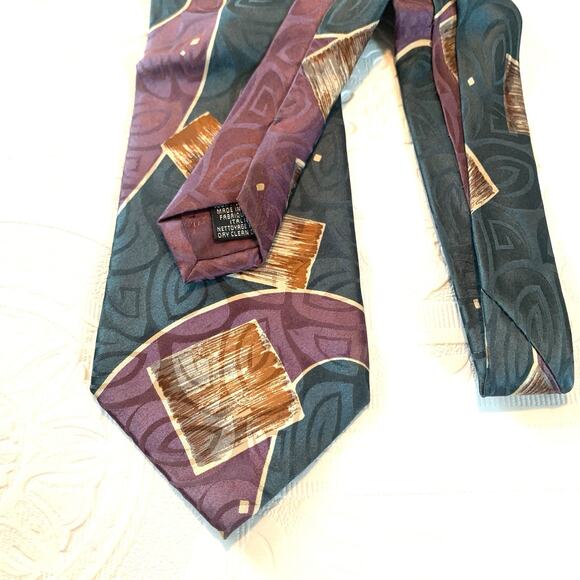 STUDIO 54 Neck Tie Lavender Geometric 100% SILK Necktie Vintage Made Italy 58" - Picture 1 of 4